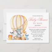 Safari Animals Balloon Pink Baby Shower by Mail 招待状 (正面)