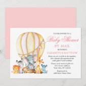 Safari Animals Balloon Pink Baby Shower by Mail 招待状 (正面/裏面)