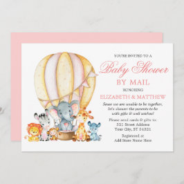 Safari Animals Balloon Pink Baby Shower by Mail 招待状