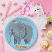 Safari animals birthday elephant kid custom ペーパープレート (パーティー)