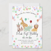 Safari Animals Birthday party 招待状 (正面)