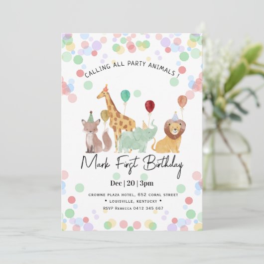 Safari Animals Birthday party 招待状 (スタンド正面)