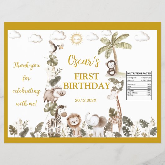Safari Animals Birthday Party Chip Bag Wrapper チラシ (正面)