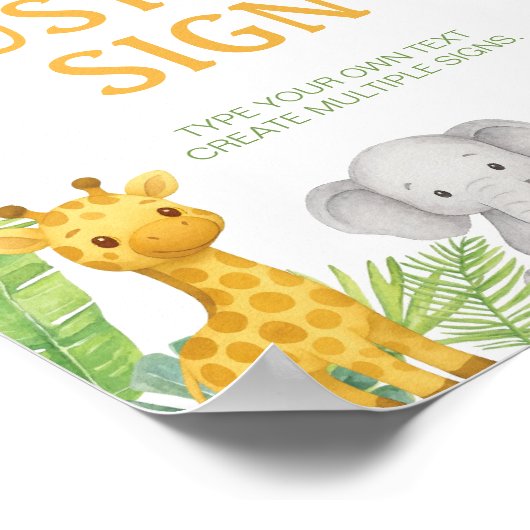 Safari Animals Birthday Party Table Sign ポスター (角)
