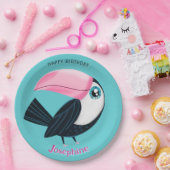 Safari animals birthday toucan girl ペーパープレート (パーティー)