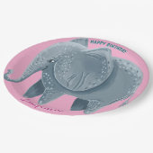 Safari animals birthday watercolor elephant girl ペーパープレート (アングル)