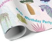 Safari animals birthday watercolor girl custom ラッピングペーパー (ロールコーナー)