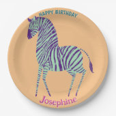 Safari animals birthday zebra girl ペーパープレート (正面)