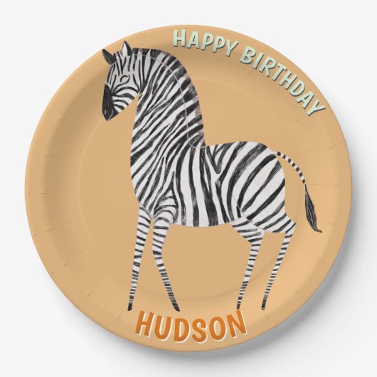 Safari animals birthday zebra kid custom ペーパープレート (正面)