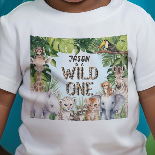 Safari Animals, Blue Wild One, Boy 1st birthday ベビーTシャツ