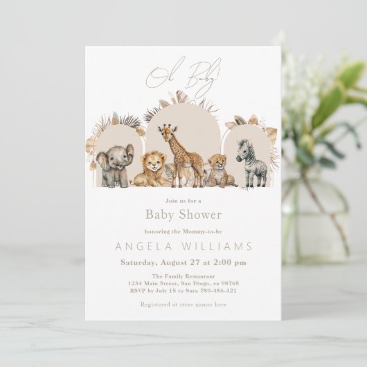 Safari Animals Boho Baby Shower with Book Request 招待状 (スタンド正面)