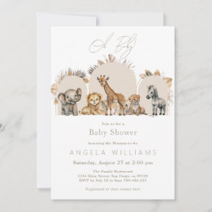 Safari Animals Boho Baby Shower with Book Request 招待状