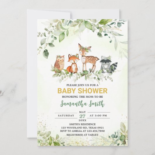 Safari Animals Botanical Baby Shower  招待状 (正面)