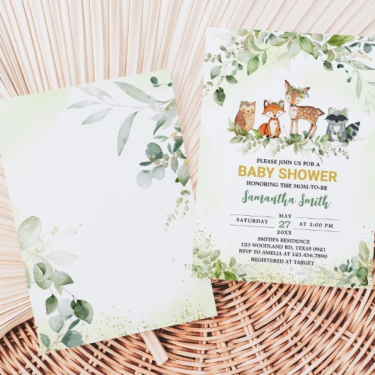 Safari Animals Botanical Baby Shower  招待状