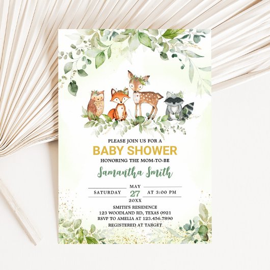 Safari Animals Botanical Baby Shower 招待状