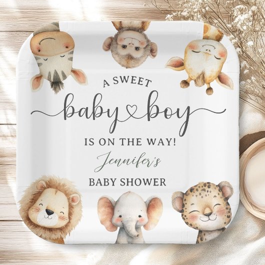 Safari Animals Boy Baby Shower Tropical Jungle ペーパープレート