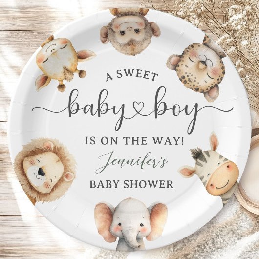 Safari Animals Boy Baby Shower Tropical Jungle ペーパープレート