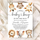 Safari Animals Boy Baby Shower Tropical Jungle 招待状