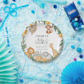 Safari Animals Calligraphy Baby Shower  ペーパープレート (パーティー)