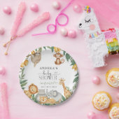 Safari Animals Calligraphy Baby Shower  ペーパープレート (パーティー)