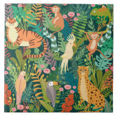 Safari animals colorful pattern ceramic tile タイル (正面)