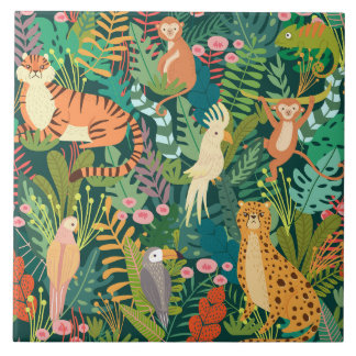 Safari animals colorful pattern ceramic tile タイル