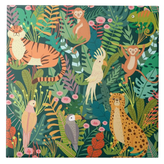 Safari animals colorful pattern ceramic tile タイル (正面)