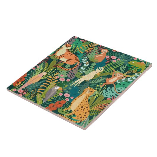 Safari animals colorful pattern ceramic tile タイル (側面)