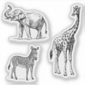 Safari Animals Elephant Giraffe Zebra Vintage Look シール (正面)