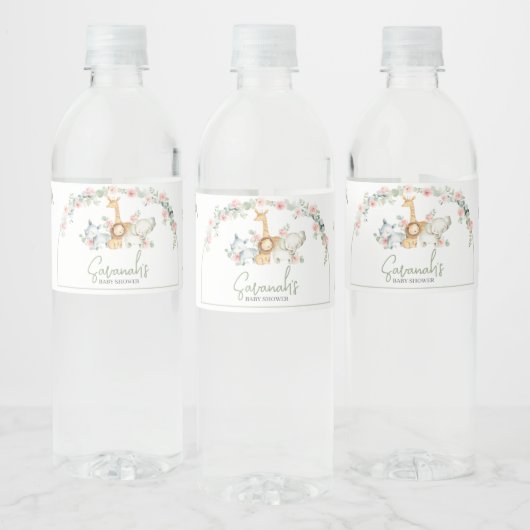 Safari Animals Floral Baby Shower  ペットボトルラベル (ボトル)