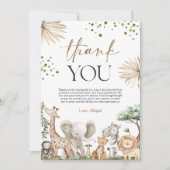 Safari Animals Gender Neutral Baby Shower サンキューカード (正面)