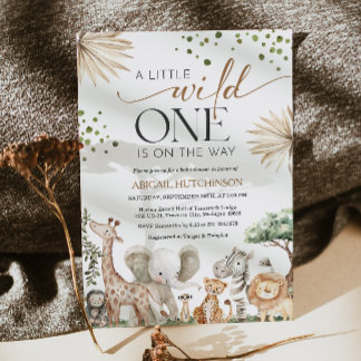 Safari Animals Gender Neutral Baby Shower 招待状