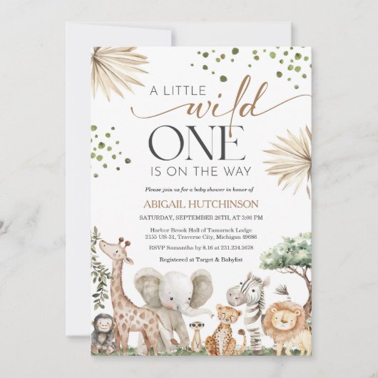 Safari Animals Gender Neutral Baby Shower 招待状 (正面)