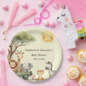 Safari animals gender neutral baby shower round ペーパープレート (パーティー)