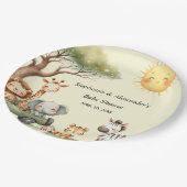 Safari animals gender neutral baby shower round ペーパープレート (アングル)