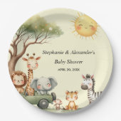 Safari animals gender neutral baby shower round ペーパープレート (正面)