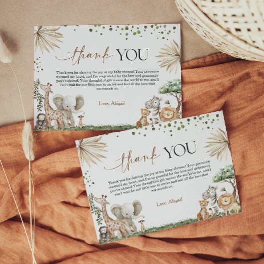 Safari Animals Gender Neutral Baby Shower Thank Yo サンキューカード