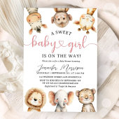 Safari Animals Girl Baby Shower Tropical Jungle 招待状