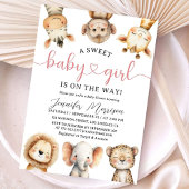Safari Animals Girl Baby Shower Tropical Jungle 招待状