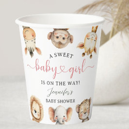 Safari Animals Girl Baby Shower Tropical Jungle 紙コップ