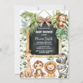  Safari Animals Greenery Baby Shower 招待状 (正面)