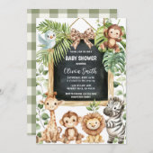  Safari Animals Greenery Baby Shower 招待状 (正面/裏面)