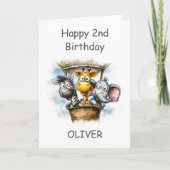 Safari Animals in Hot Air Balloon 2nd Birthday カード (正面)