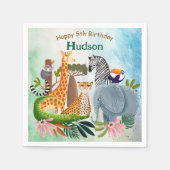 Safari animals jungle birthday watercolor スタンダードカクテルナプキン (正面)