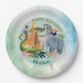 Safari animals jungle birthday watercolor ペーパープレート (正面)