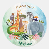 Safari animals jungle birthday watercolor ラウンドシール (正面)