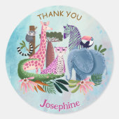 Safari animals jungle birthday watercolor ラウンドシール (正面)