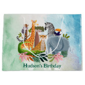 Safari animals jungle birthday watercolor ラージペーパーバッグ (正面)