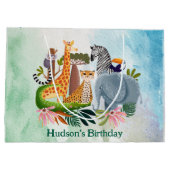 Safari animals jungle birthday watercolor ラージペーパーバッグ (裏面)