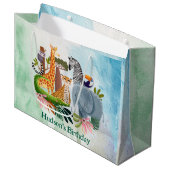 Safari animals jungle birthday watercolor ラージペーパーバッグ (正面アングル)